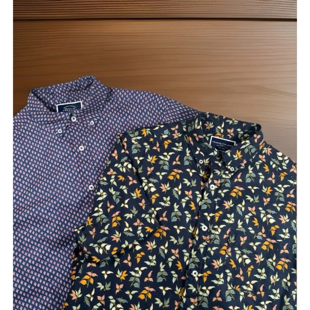 Lot of 2 Charles Tyrwhitt Slim Fit Shirt Men M Non Iron Button Down 100% Cotton - Picture 1 of 16